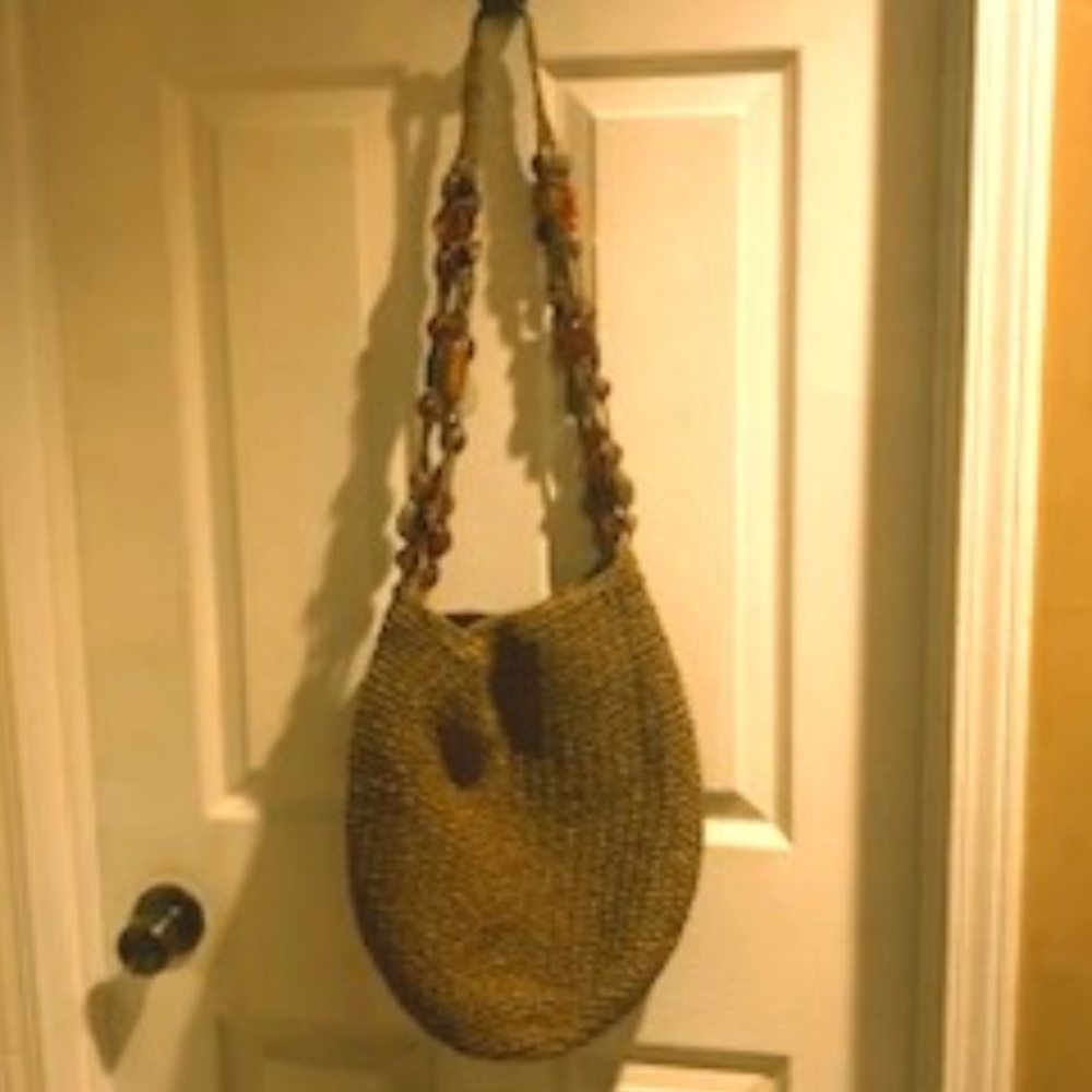 Miami Blue Beaded Woven Straw Handbag